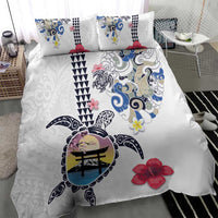 Hawaiian and Japanese Together Bedding Set Japanese Culture and Turtle Kakau Tattoo White Color LT03 - Polynesian Pride