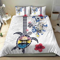 Hawaiian and Japanese Together Bedding Set Japanese Culture and Turtle Kakau Tattoo White Color LT03 - Polynesian Pride