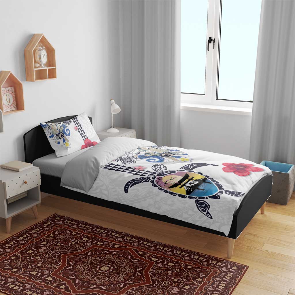Hawaiian and Japanese Together Bedding Set Japanese Culture and Turtle Kakau Tattoo White Color LT03 - Polynesian Pride