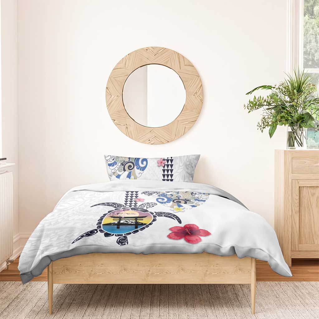 Hawaiian and Japanese Together Bedding Set Japanese Culture and Turtle Kakau Tattoo White Color LT03 - Polynesian Pride
