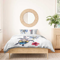 Hawaiian and Japanese Together Bedding Set Japanese Culture and Turtle Kakau Tattoo White Color LT03 - Polynesian Pride