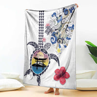 Hawaiian and Japanese Together Blanket Japanese Culture and Turtle Kakau Tattoo White Color LT03 - Polynesian Pride