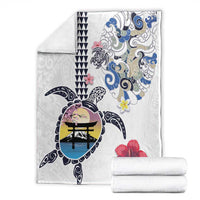 Hawaiian and Japanese Together Blanket Japanese Culture and Turtle Kakau Tattoo White Color LT03 - Polynesian Pride
