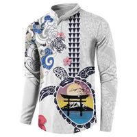 Hawaiian and Japanese Together Button Sweatshirt Japanese Culture and Turtle Kakau Tattoo White Color LT03 - Polynesian Pride