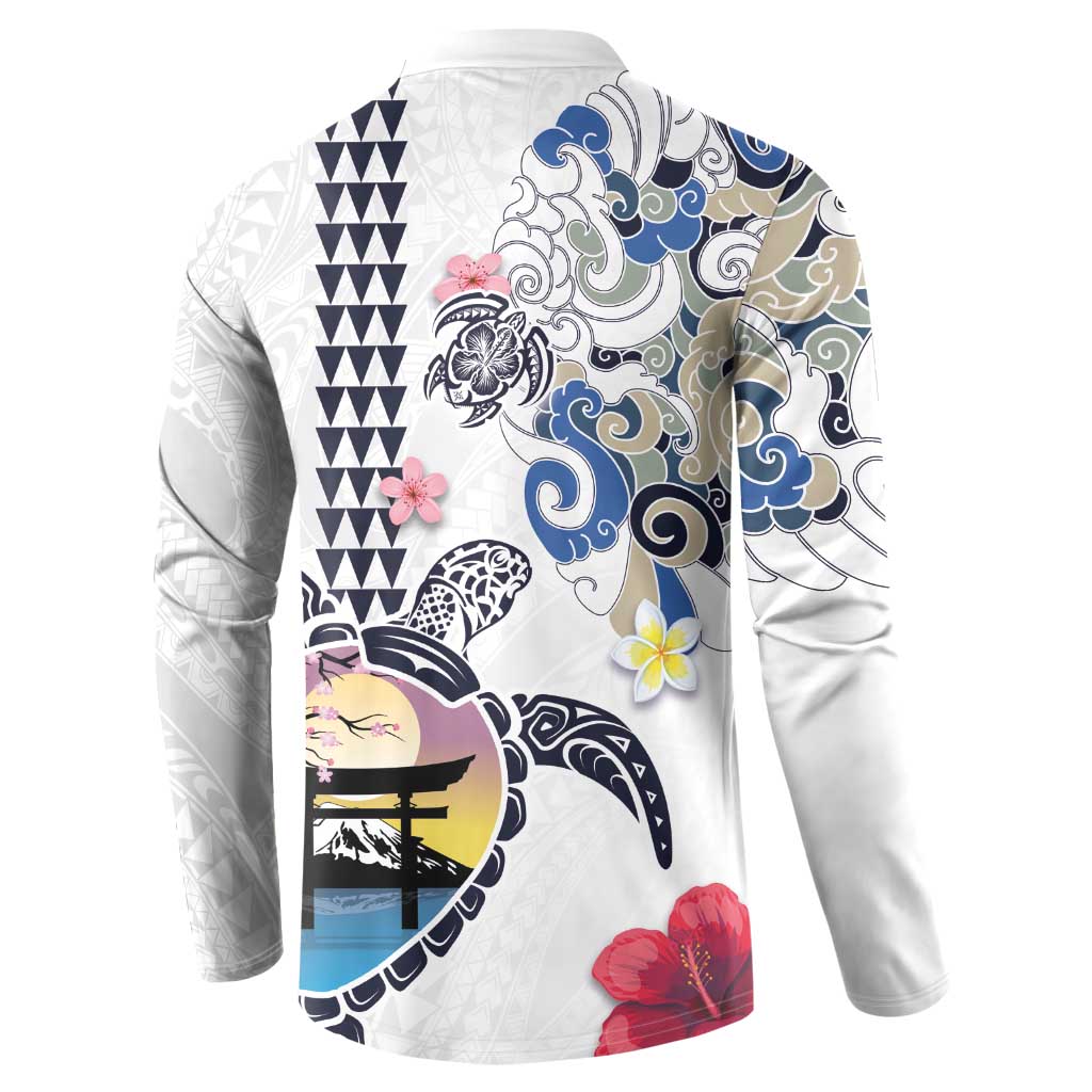 Hawaiian and Japanese Together Button Sweatshirt Japanese Culture and Turtle Kakau Tattoo White Color LT03 - Polynesian Pride