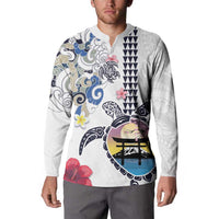 Hawaiian and Japanese Together Button Sweatshirt Japanese Culture and Turtle Kakau Tattoo White Color LT03 - Polynesian Pride