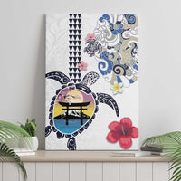 Hawaiian and Japanese Together Canvas Wall Art Japanese Culture and Turtle Kakau Tattoo White Color LT03 - Polynesian Pride