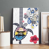 Hawaiian and Japanese Together Canvas Wall Art Japanese Culture and Turtle Kakau Tattoo White Color LT03 - Polynesian Pride