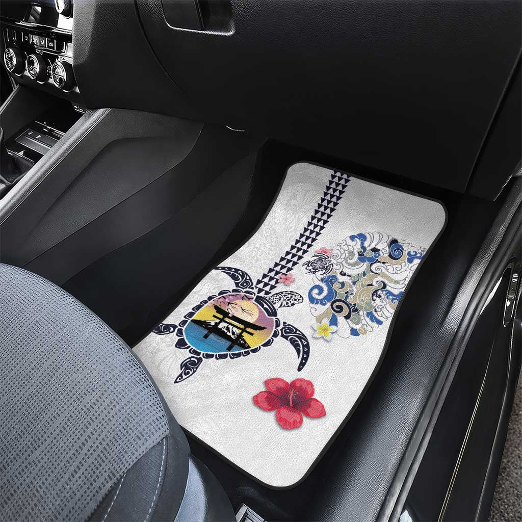 Hawaiian and Japanese Together Car Mats Japanese Culture and Turtle Kakau Tattoo White Color LT03 - Polynesian Pride