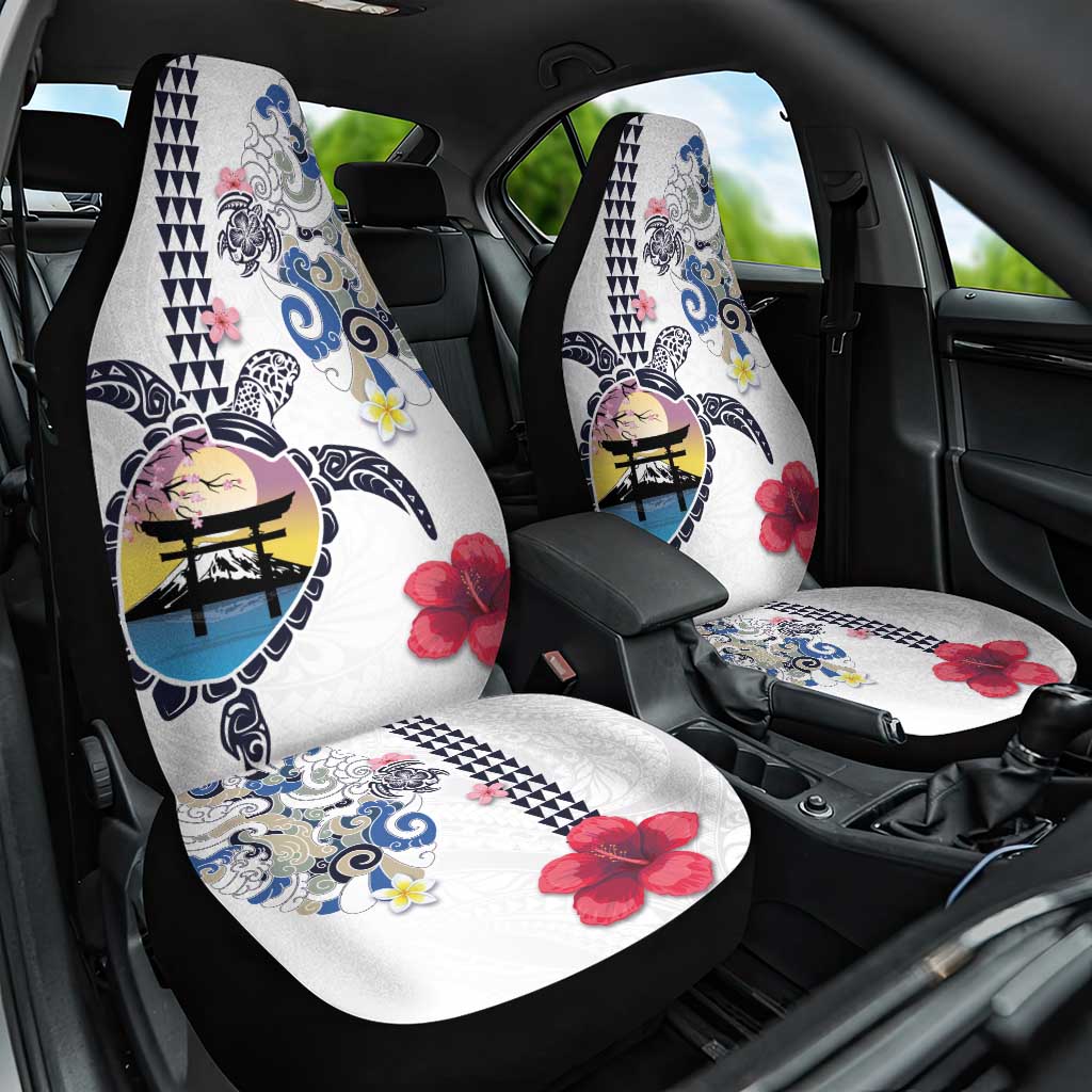 Hawaiian and Japanese Together Car Seat Cover Japanese Culture and Turtle Kakau Tattoo White Color LT03 One Size White - Polynesian Pride