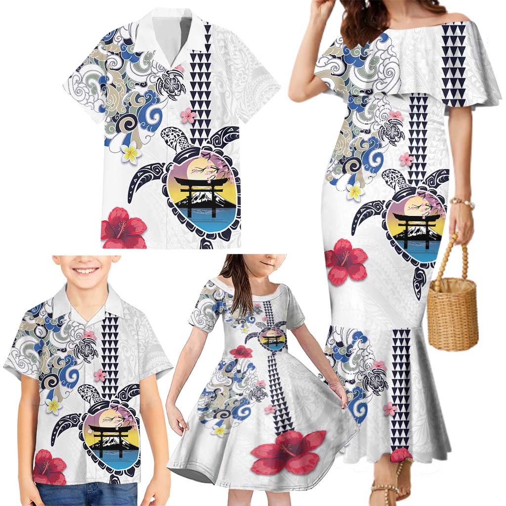 Hawaiian and Japanese Together Family Matching Mermaid Dress and Hawaiian Shirt Japanese Culture and Turtle Kakau Tattoo White Color LT03 - Polynesian Pride