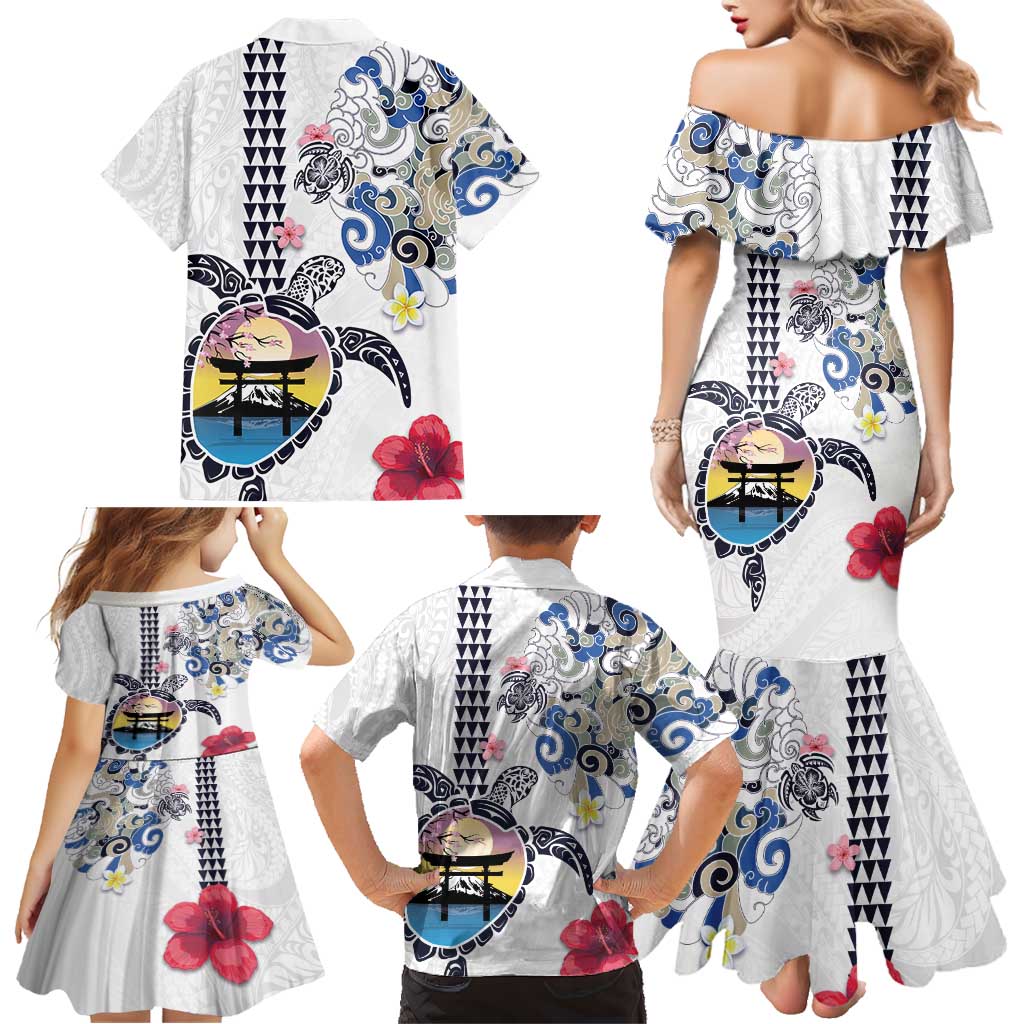 Hawaiian and Japanese Together Family Matching Mermaid Dress and Hawaiian Shirt Japanese Culture and Turtle Kakau Tattoo White Color LT03 - Polynesian Pride