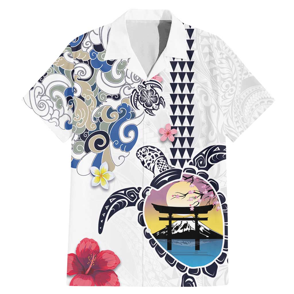 Hawaiian and Japanese Together Family Matching Mermaid Dress and Hawaiian Shirt Japanese Culture and Turtle Kakau Tattoo White Color LT03 Dad's Shirt - Short Sleeve White - Polynesian Pride
