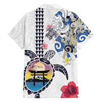 Hawaiian and Japanese Together Family Matching Off The Shoulder Long Sleeve Dress and Hawaiian Shirt Japanese Culture and Turtle Kakau Tattoo White Color