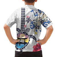 Hawaiian and Japanese Together Family Matching Off Shoulder Maxi Dress and Hawaiian Shirt Japanese Culture and Turtle Kakau Tattoo White Color LT03 - Polynesian Pride