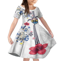Hawaiian and Japanese Together Family Matching Off Shoulder Maxi Dress and Hawaiian Shirt Japanese Culture and Turtle Kakau Tattoo White Color LT03 Daughter's Dress White - Polynesian Pride