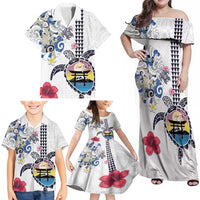 Hawaiian and Japanese Together Family Matching Off Shoulder Maxi Dress and Hawaiian Shirt Japanese Culture and Turtle Kakau Tattoo White Color LT03 - Polynesian Pride