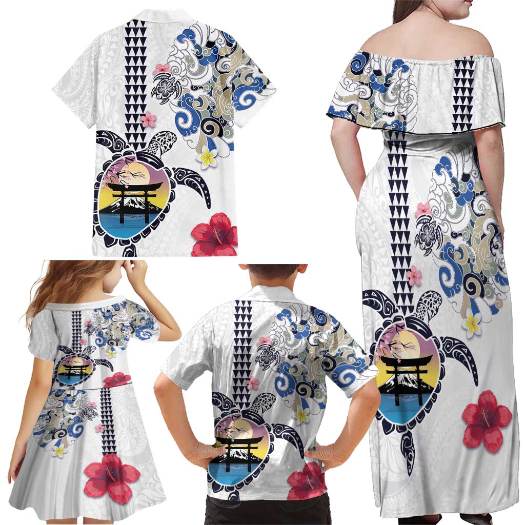 Hawaiian and Japanese Together Family Matching Off Shoulder Maxi Dress and Hawaiian Shirt Japanese Culture and Turtle Kakau Tattoo White Color LT03 - Polynesian Pride