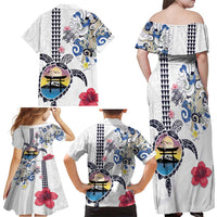 Hawaiian and Japanese Together Family Matching Off Shoulder Maxi Dress and Hawaiian Shirt Japanese Culture and Turtle Kakau Tattoo White Color LT03 - Polynesian Pride