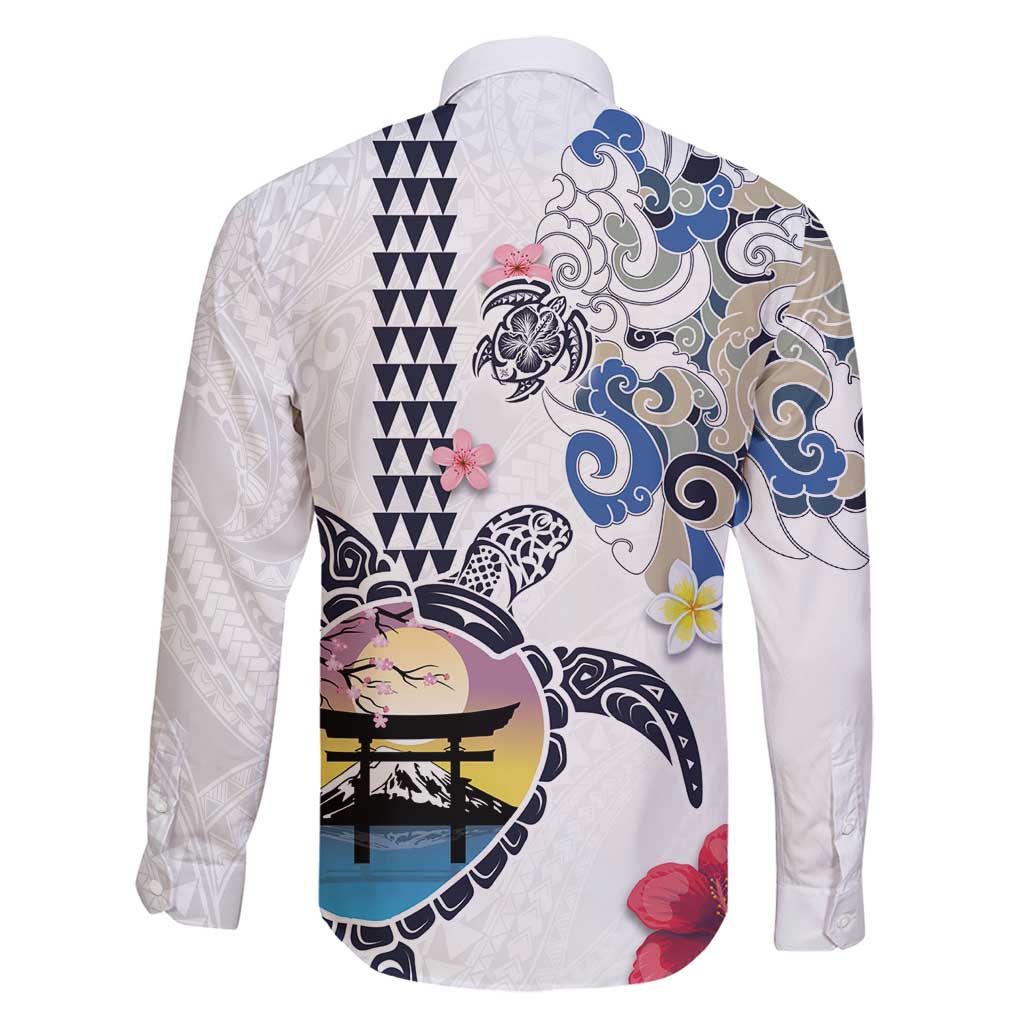 Hawaiian and Japanese Together Family Matching Off Shoulder Maxi Dress and Hawaiian Shirt Japanese Culture and Turtle Kakau Tattoo White Color LT03 - Polynesian Pride