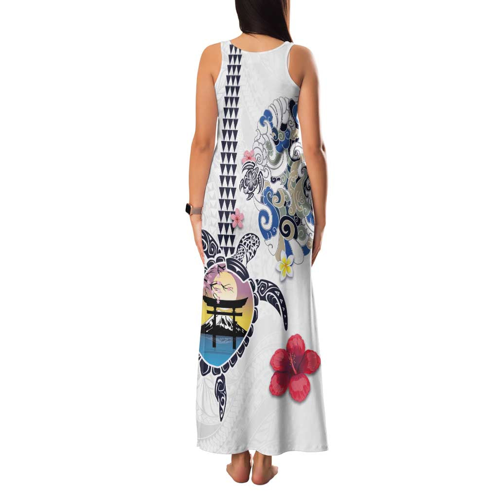 Hawaiian and Japanese Together Family Matching Tank Maxi Dress and Hawaiian Shirt Japanese Culture and Turtle Kakau Tattoo White Color