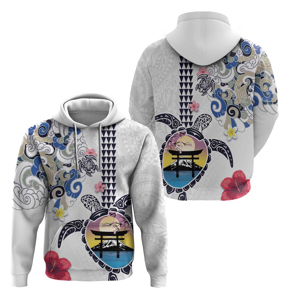 Hawaiian and Japanese Together Hoodie Japanese Culture and Turtle Kakau Tattoo White Color LT03 - Polynesian Pride