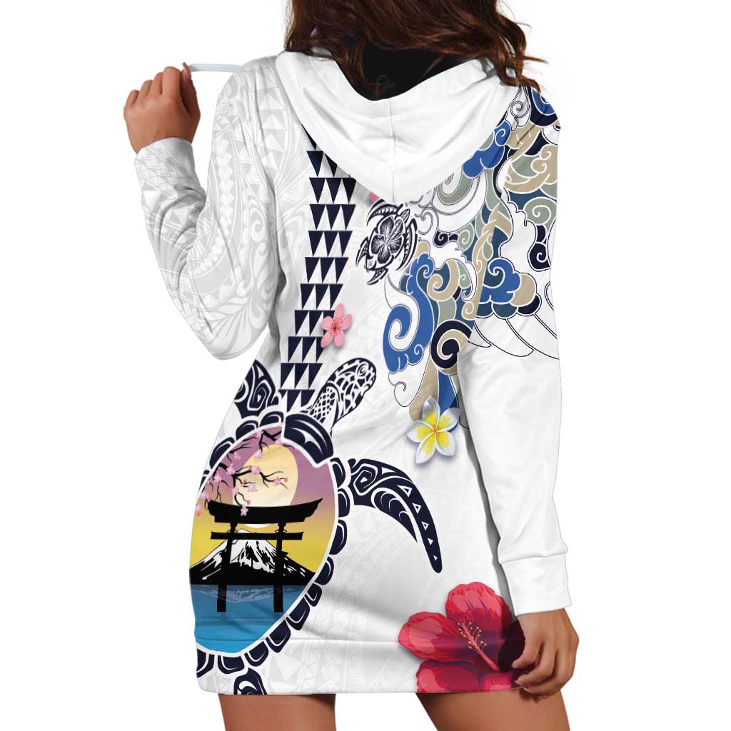 Hawaiian and Japanese Together Hoodie Dress Japanese Culture and Turtle Kakau Tattoo White Color LT03 - Polynesian Pride