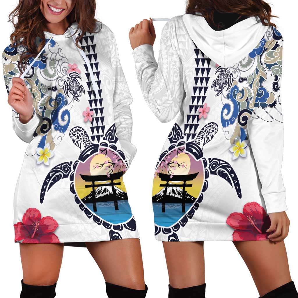 Hawaiian and Japanese Together Hoodie Dress Japanese Culture and Turtle Kakau Tattoo White Color LT03 - Polynesian Pride