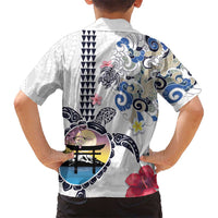 Hawaiian and Japanese Together Kid Hawaiian Shirt Japanese Culture and Turtle Kakau Tattoo White Color LT03 - Polynesian Pride