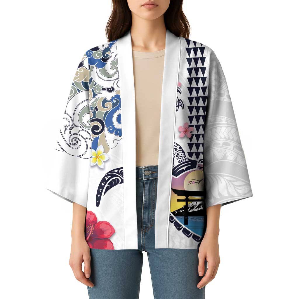 Hawaiian and Japanese Together Kimono Japanese Culture and Turtle Kakau Tattoo White Color LT03 - Polynesian Pride