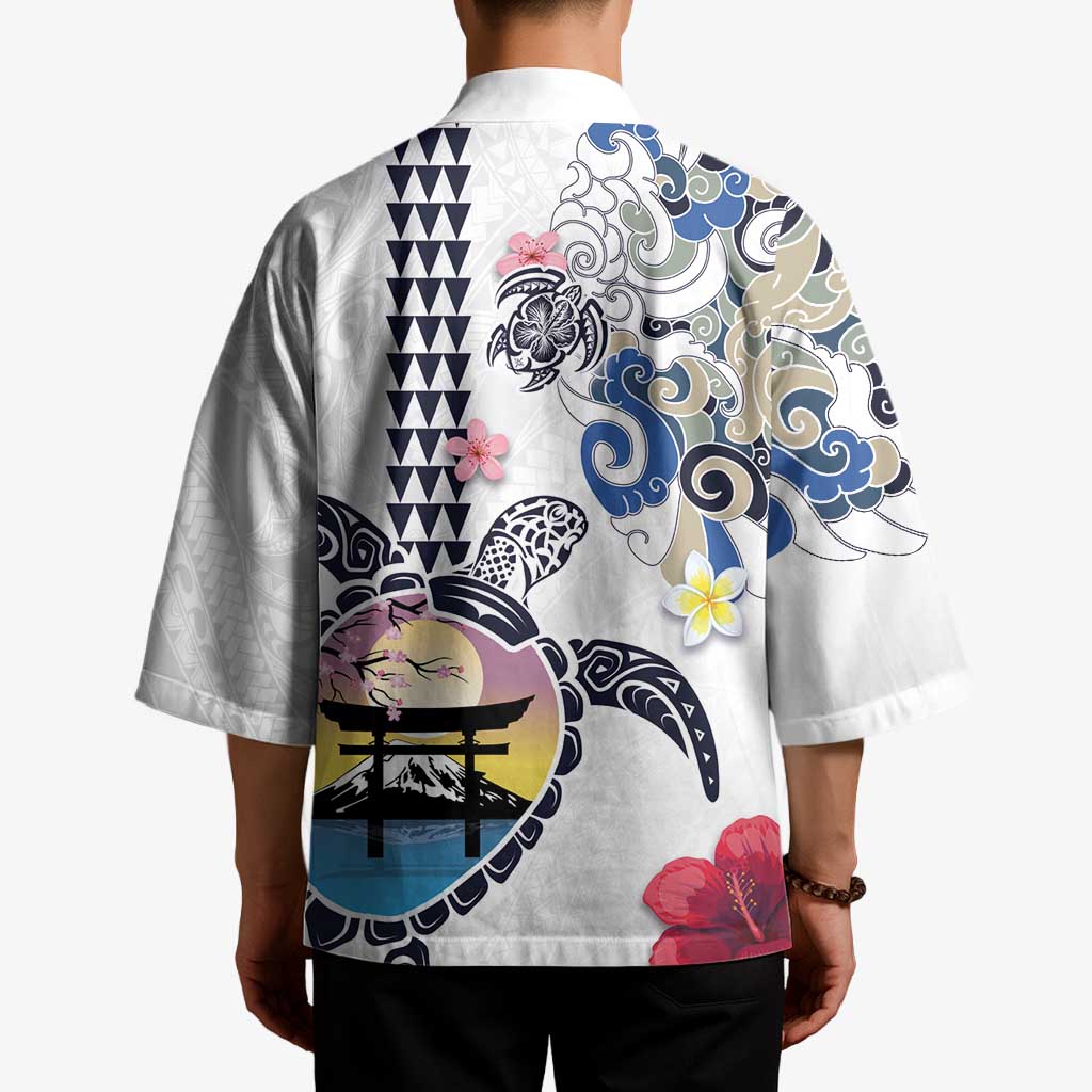 Hawaiian and Japanese Together Kimono Japanese Culture and Turtle Kakau Tattoo White Color LT03 - Polynesian Pride