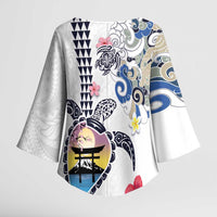 Hawaiian and Japanese Together Kimono Sleeve Blouse Japanese Culture and Turtle Kakau Tattoo White Color LT03 - Polynesian Pride