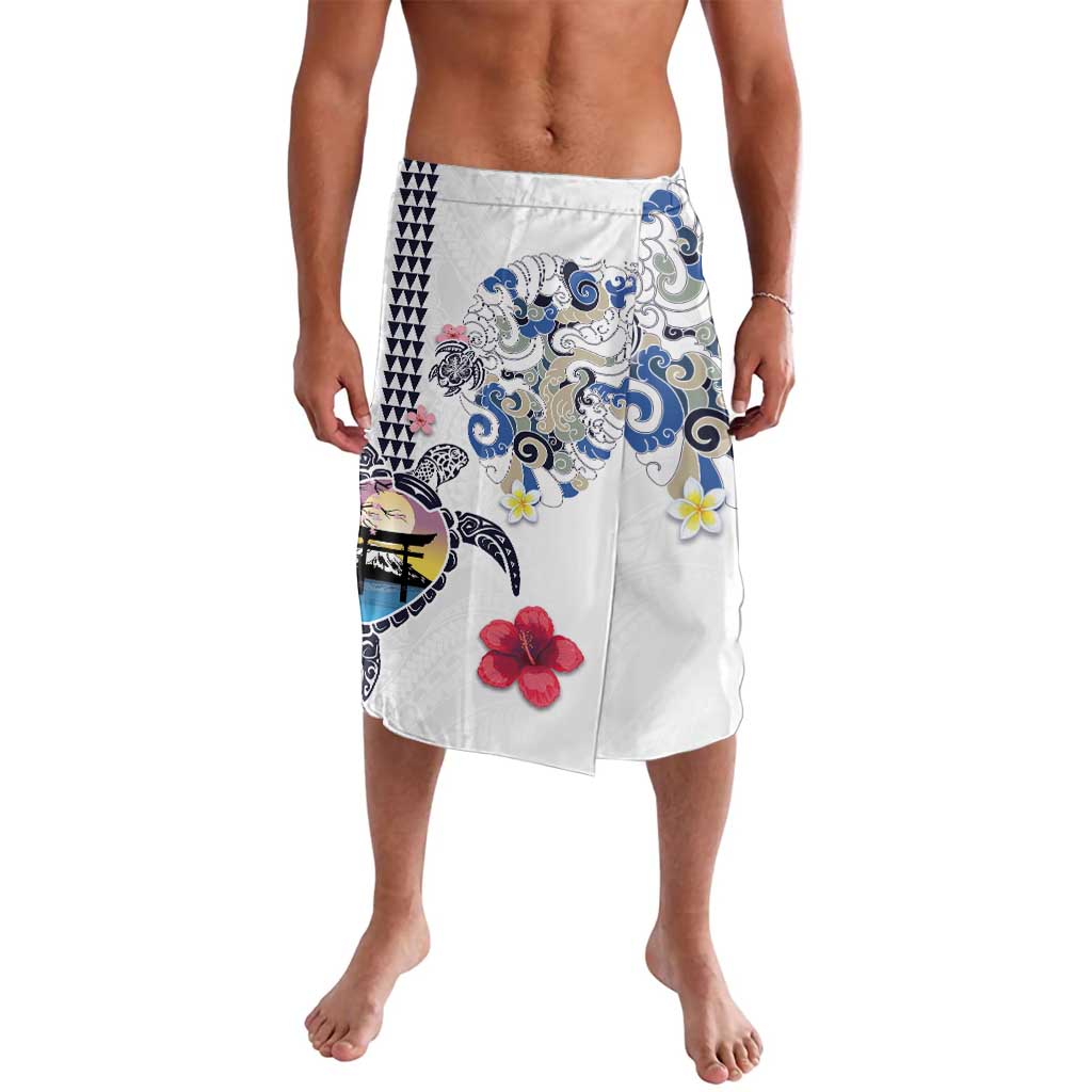 Hawaiian and Japanese Together Lavalava Japanese Culture and Turtle Kakau Tattoo White Color LT03 White - Polynesian Pride
