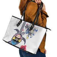 Hawaiian and Japanese Together Leather Tote Bag Japanese Culture and Turtle Kakau Tattoo White Color LT03 - Polynesian Pride