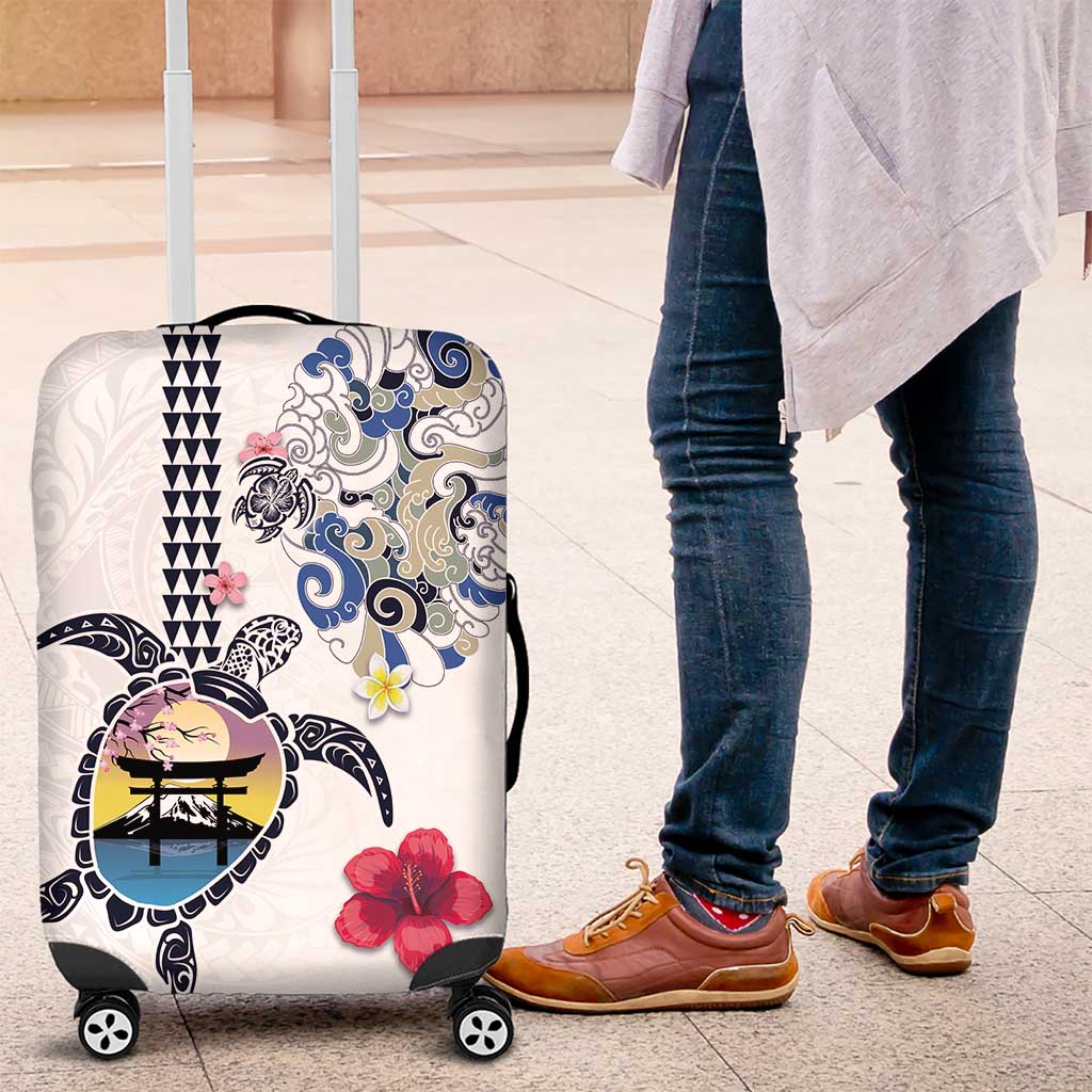 Hawaiian and Japanese Together Luggage Cover Japanese Culture and Turtle Kakau Tattoo White Color LT03 White - Polynesian Pride