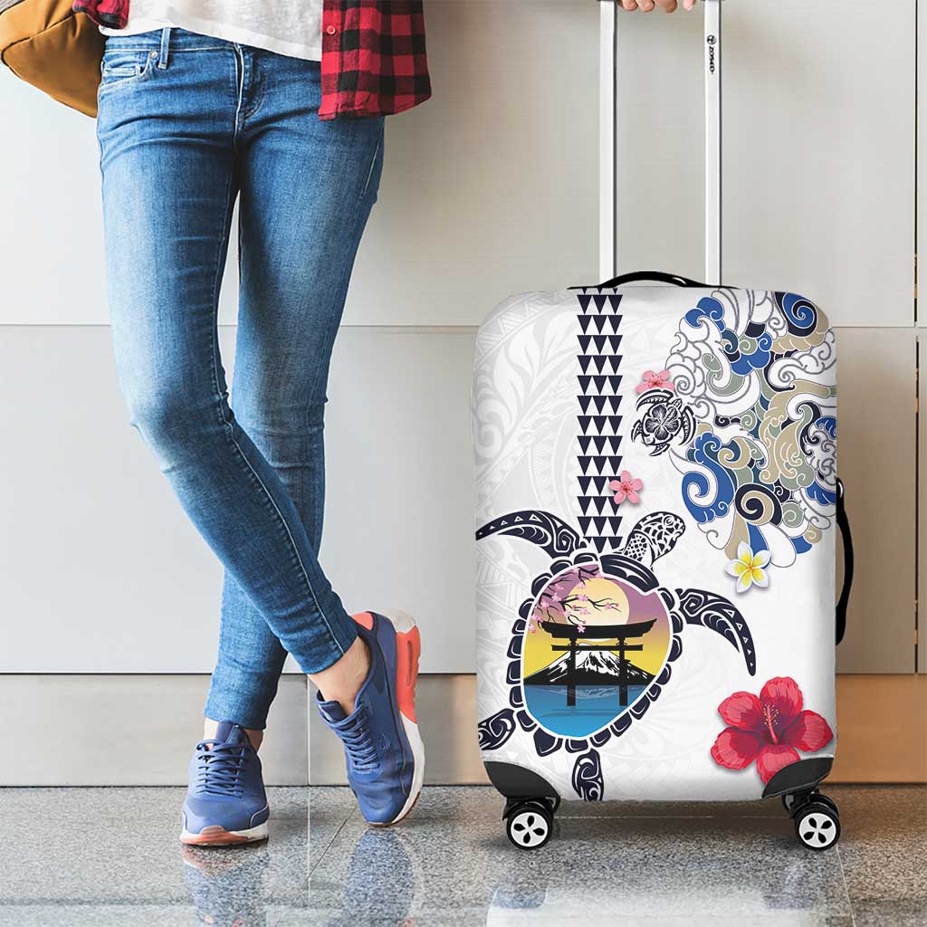 Hawaiian and Japanese Together Luggage Cover Japanese Culture and Turtle Kakau Tattoo White Color LT03 - Polynesian Pride