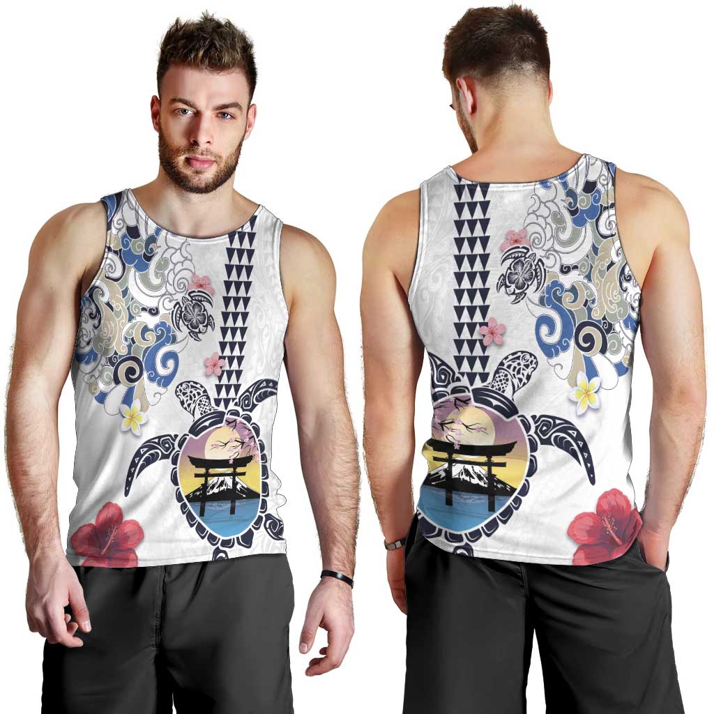 Hawaiian and Japanese Together Men Tank Top Japanese Culture and Turtle Kakau Tattoo White Color LT03 - Polynesian Pride