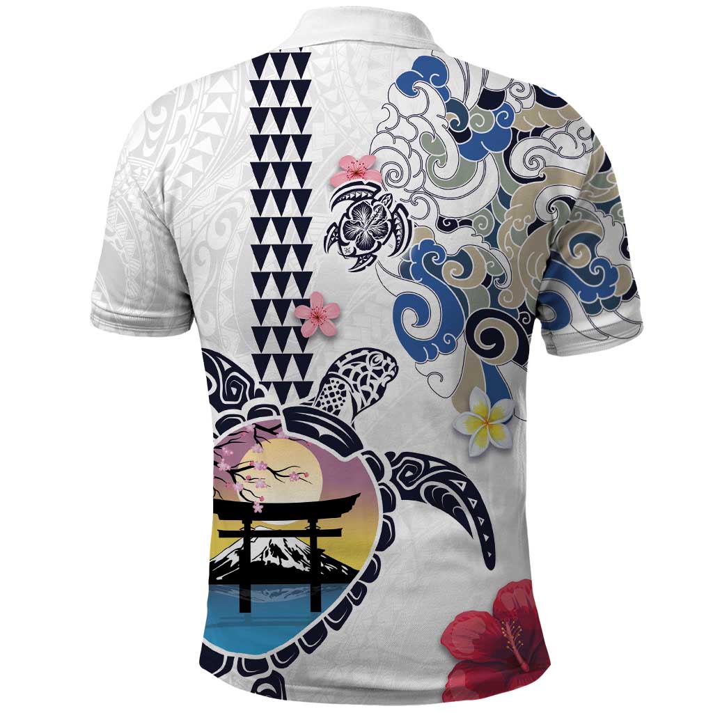 Hawaiian and Japanese Together Polo Shirt Japanese Culture and Turtle Kakau Tattoo White Color LT03 - Polynesian Pride