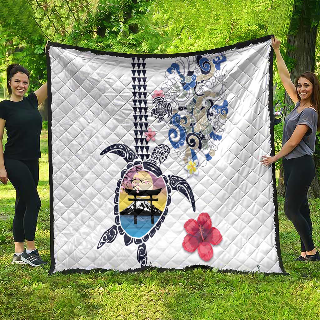 Hawaiian and Japanese Together Quilt Japanese Culture and Turtle Kakau Tattoo White Color LT03 - Polynesian Pride