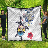 Hawaiian and Japanese Together Quilt Japanese Culture and Turtle Kakau Tattoo White Color LT03 - Polynesian Pride
