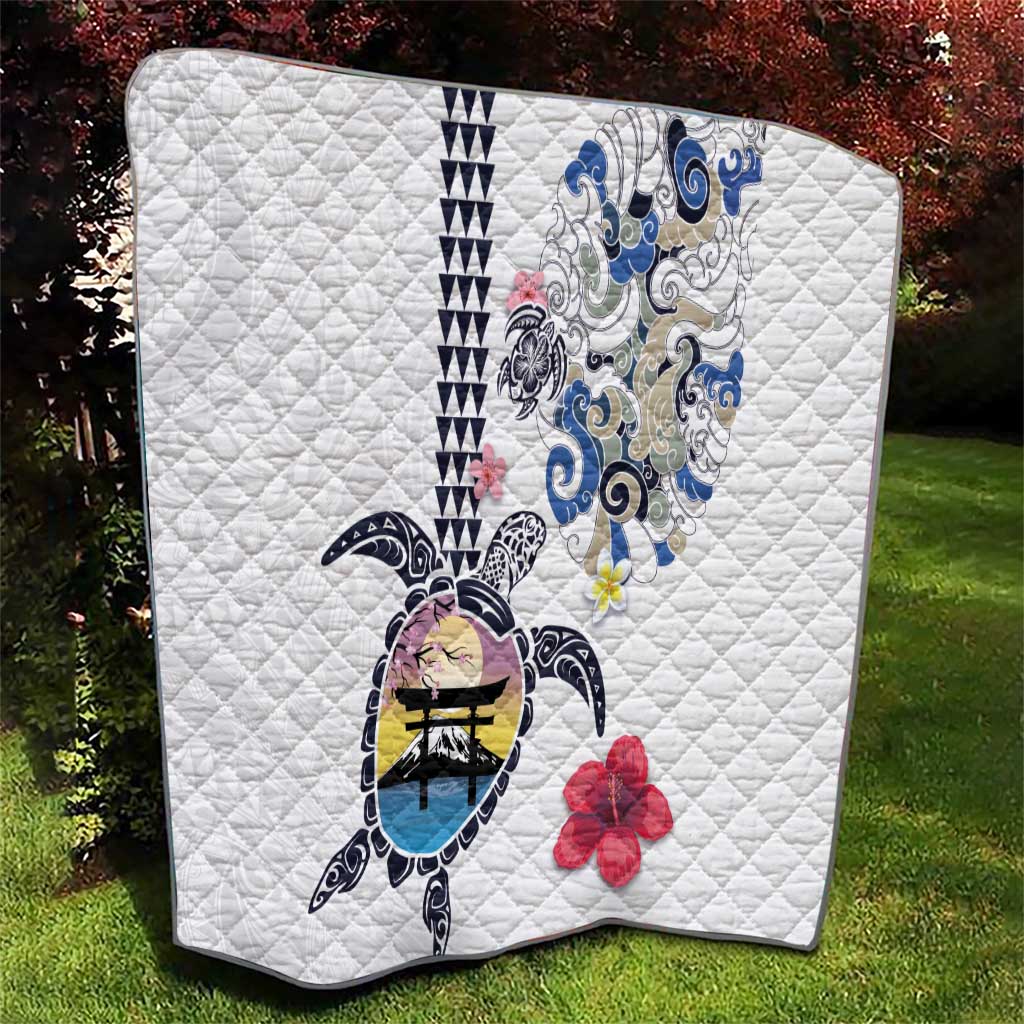 Hawaiian and Japanese Together Quilt Japanese Culture and Turtle Kakau Tattoo White Color LT03 - Polynesian Pride