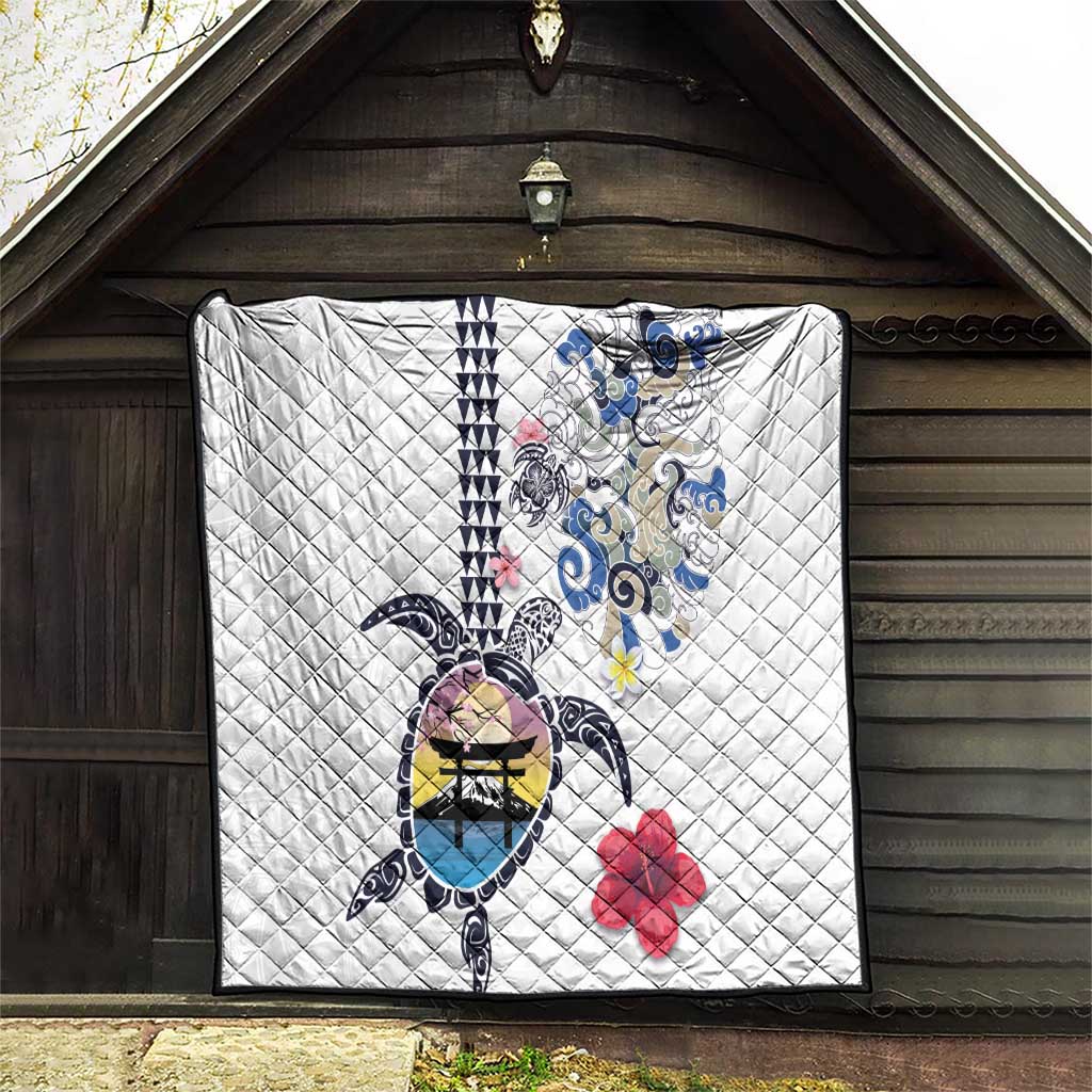 Hawaiian and Japanese Together Quilt Japanese Culture and Turtle Kakau Tattoo White Color LT03 - Polynesian Pride