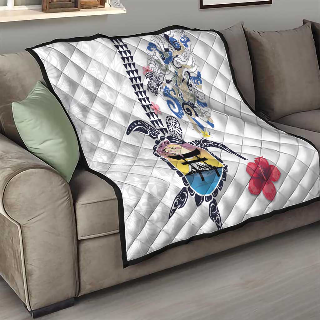 Hawaiian and Japanese Together Quilt Japanese Culture and Turtle Kakau Tattoo White Color LT03 - Polynesian Pride