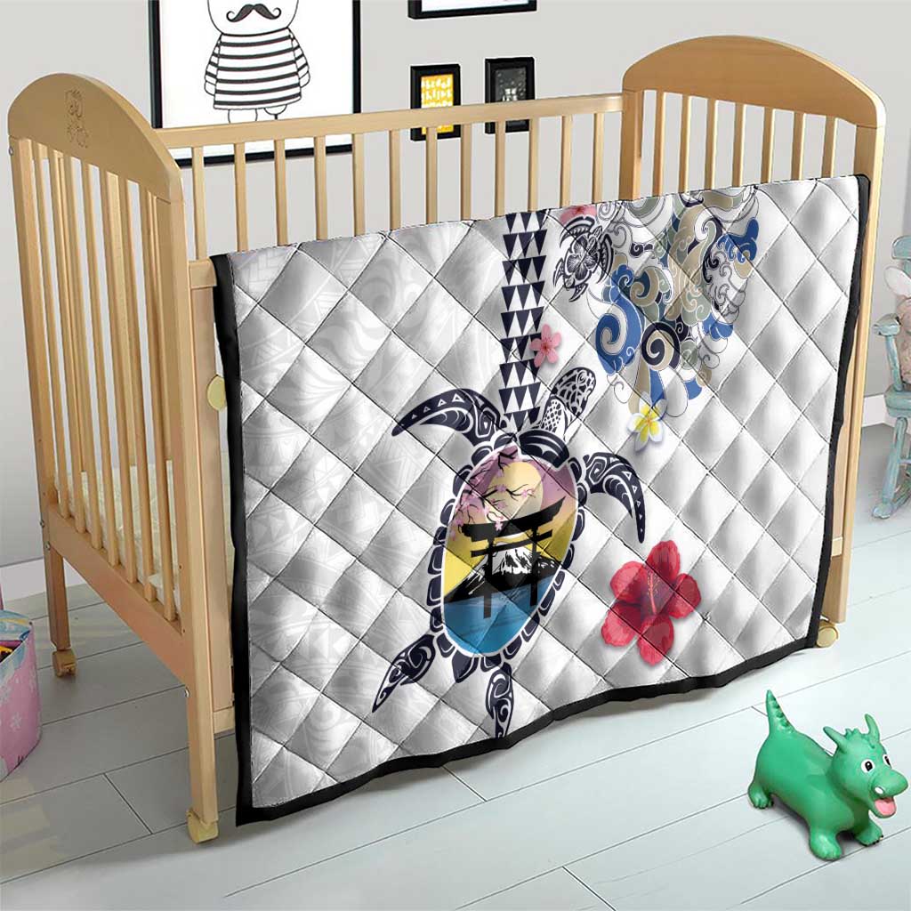Hawaiian and Japanese Together Quilt Japanese Culture and Turtle Kakau Tattoo White Color LT03 - Polynesian Pride
