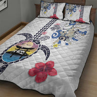 Hawaiian and Japanese Together Quilt Bed Set Japanese Culture and Turtle Kakau Tattoo White Color LT03 - Polynesian Pride