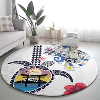 Hawaiian and Japanese Together Round Carpet Japanese Culture and Turtle Kakau Tattoo White Color LT03 - Polynesian Pride