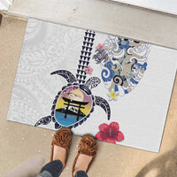 Hawaiian and Japanese Together Rubber Doormat Japanese Culture and Turtle Kakau Tattoo White Color LT03 - Polynesian Pride