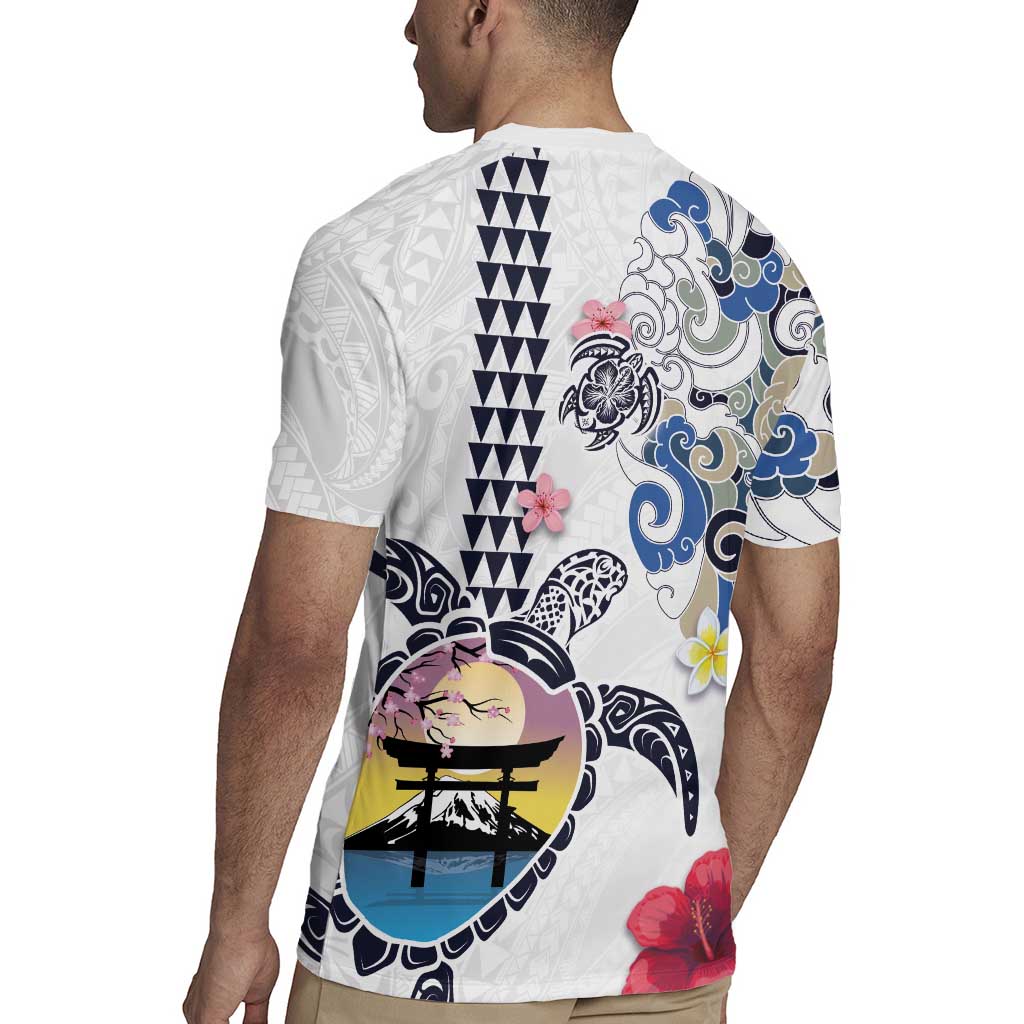 Hawaiian and Japanese Together Rugby Jersey Japanese Culture and Turtle Kakau Tattoo White Color LT03 - Polynesian Pride