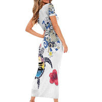 Hawaiian and Japanese Together Short Sleeve Bodycon Dress Japanese Culture and Turtle Kakau Tattoo White Color LT03 - Polynesian Pride