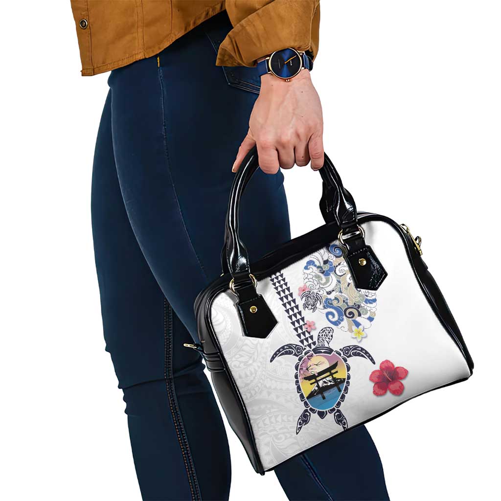 Hawaiian and Japanese Together Shoulder Handbag Japanese Culture and Turtle Kakau Tattoo White Color LT03 - Polynesian Pride